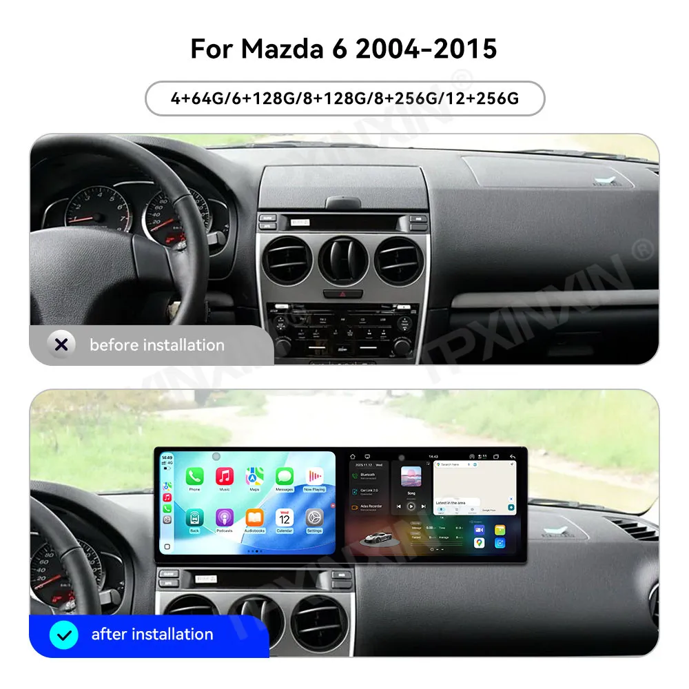 Dual 10.1 Inch Car Radio Android 15 For Mazda 6 2004-2015 CarPlay HD Screen GPS Navigation Multimedia Player Stereo Head Unit