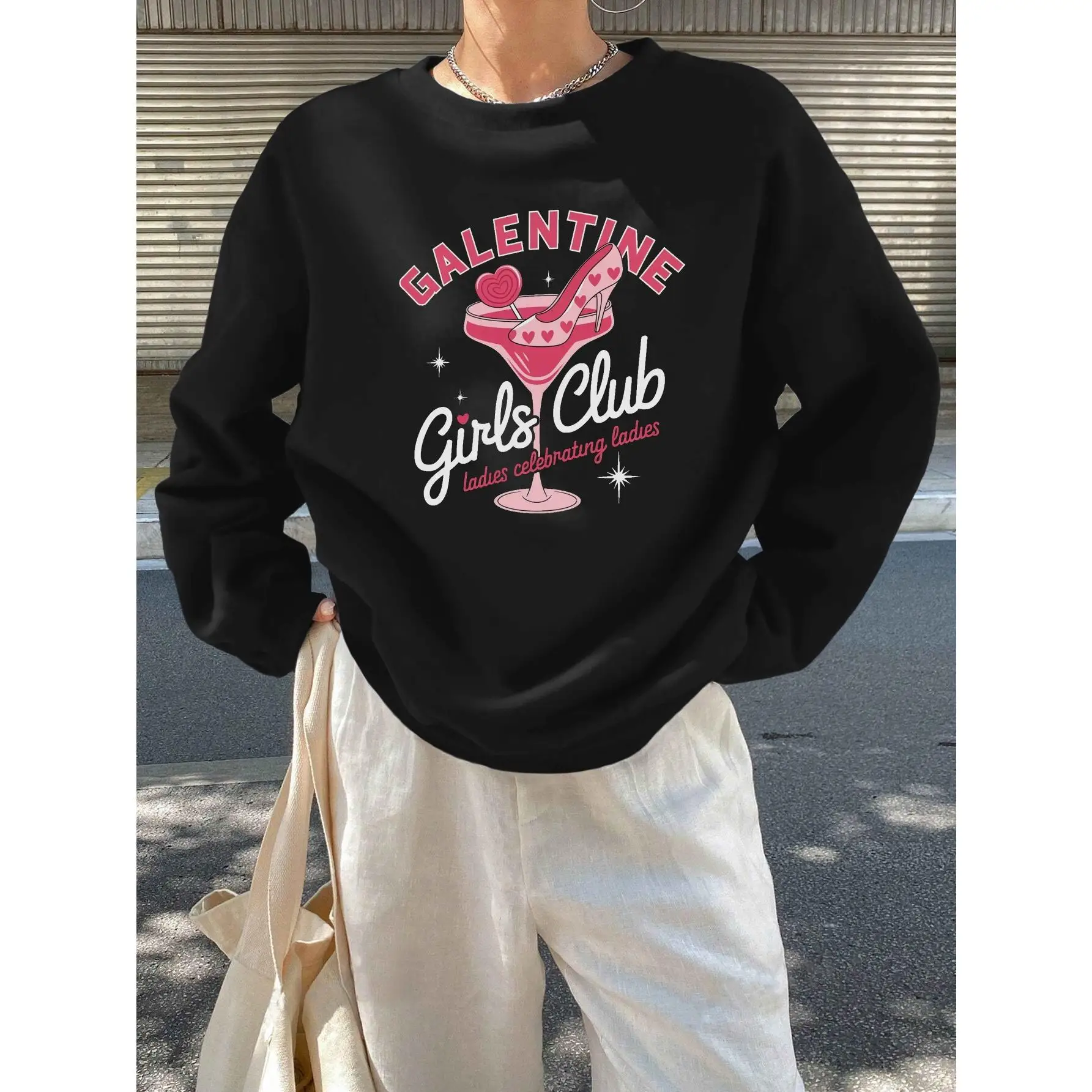 

Galentine Girls' Club Graphic Sweatshirt, Funny Slogan Crewneck Pullover for Women, Best Friend Gift, BFF Jumper,Valentine's Day