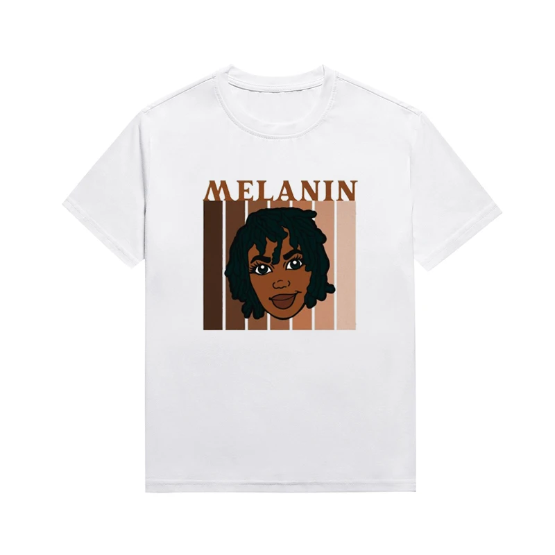 

Melanin Slogan T-shirt Fun Cartoon Black Girl Graphic Print Top Women's Basic Style Tops Custom Tees