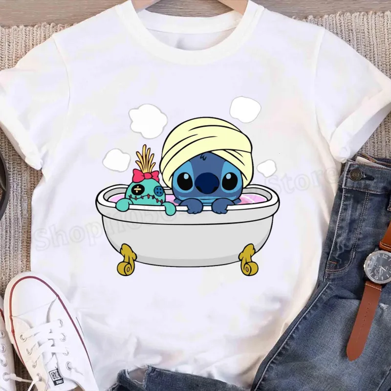 

Модные милые футболки Lilo & Stitch, женская футболка с принтом Stitch, футболка Kawaii для женщин, повседневные топы с короткими рукавами Y2k, 2025