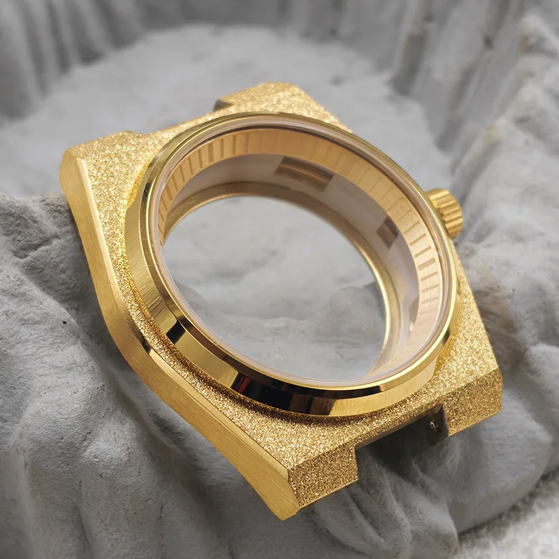 Mod PRX 40mm Watch Case Gold Sparkle Sand Blasting with Sapphire Glass Crystal Fits NH34 NH35 NH36 Movement Dive NH35 Watch Case
