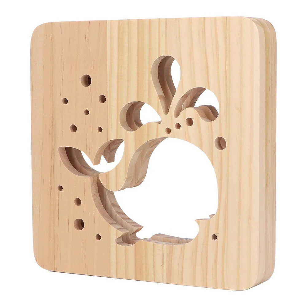 Cute 3D Wooden 3D Lamp Hollow Carving LED Wooden 3D LED Light 18.7*18.7*3cm Whale Pattern 3D Wood Light Office Lighting