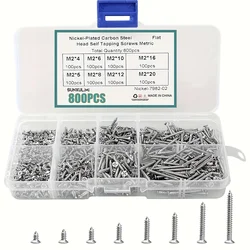 800pcs M2 Phillips Pan Head Self-Tapping Screws Nickle-Plated Carbon Steel 4mm 5mm 6mm 8mm 10mm 12mm 16mm 20 mm Wood Screw