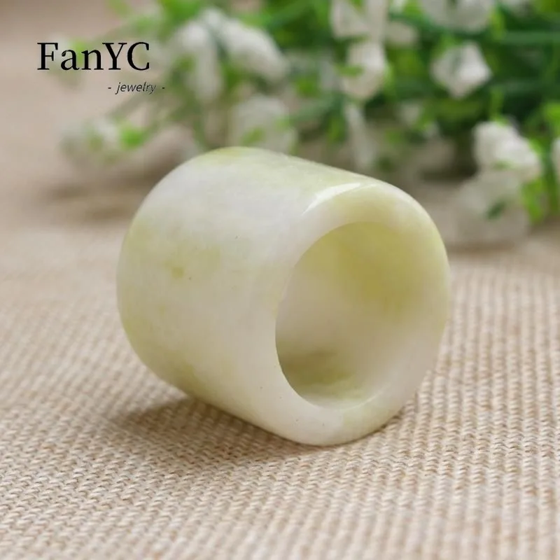 Natural Antique-Style Dry Green Qingtan Jade Medicine King Stone Thumb Ring Exquisite Fashionable for Men and Women Gift
