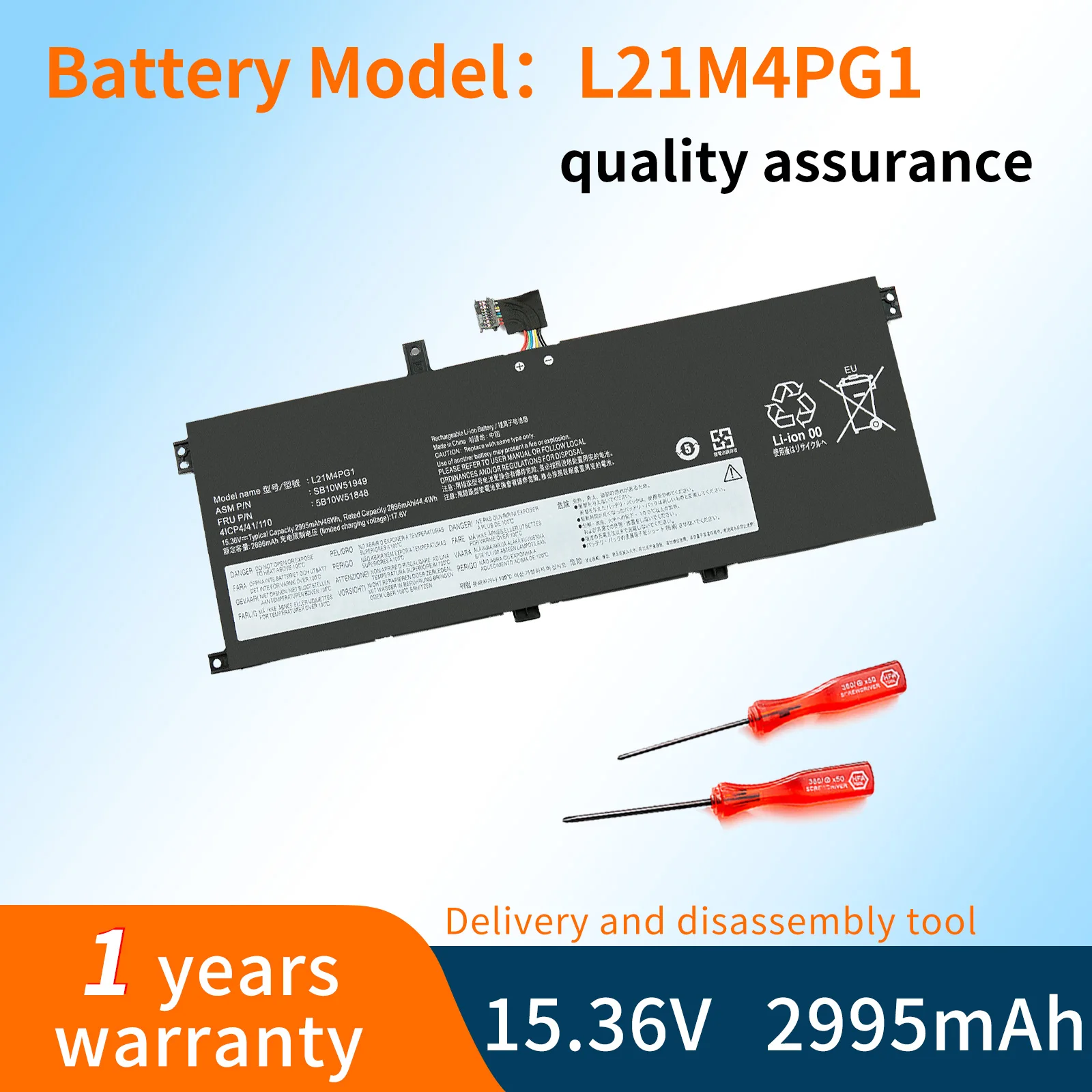 

L21L4PG1 Laptop Battery For Lenovo 5B10W51849 5B10W51850 5B10W51851 L21C4PG1 L21D4PG1 L21M4PG1 15.36V 2995mAh