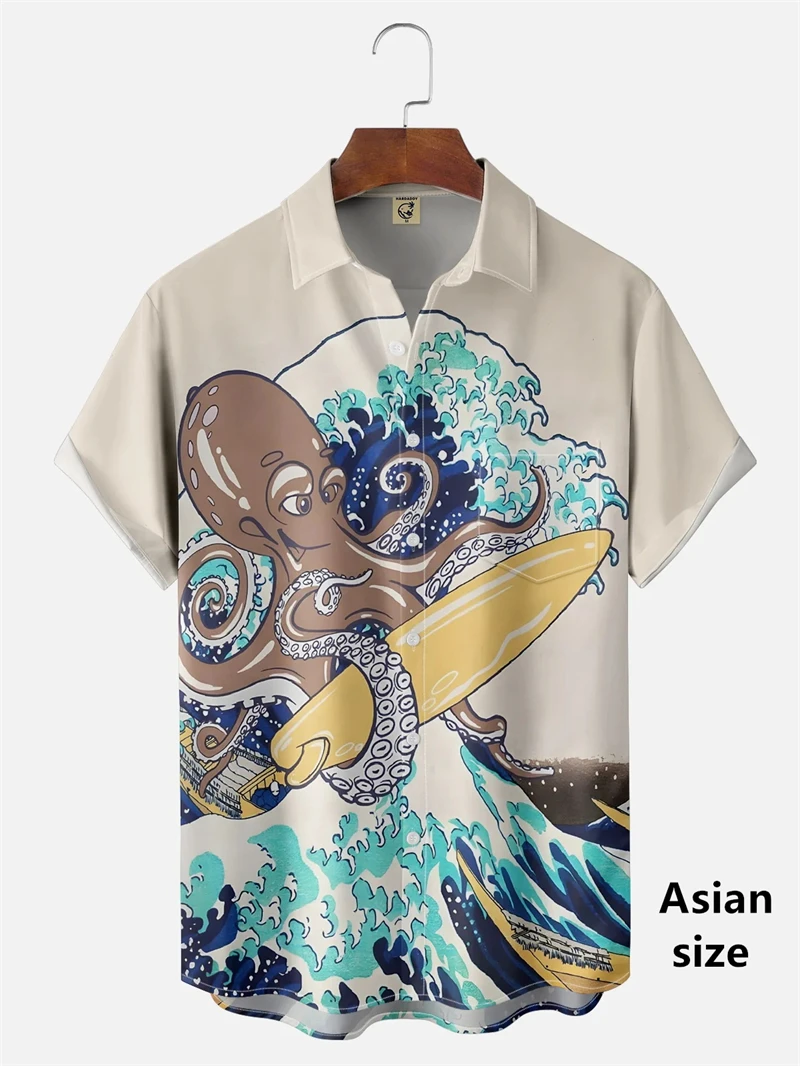 Japanese Style Ukiyoe Wave 3D Print Men Casual Hawaiian Shirts Summer Fashion Shirt For Man Street Button Short Sleeves Clothes