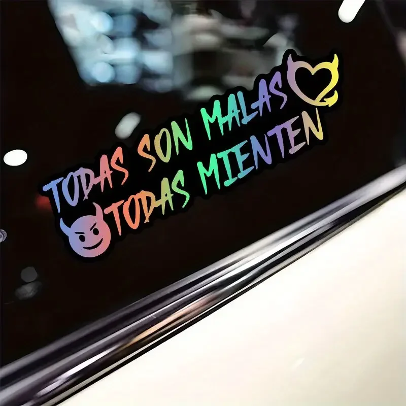 2pcs Holographic Todas Son Malas Spanish Devil Heart Vinyl Sticker Waterproof Decal for Car Motorcycle Laptop Window
