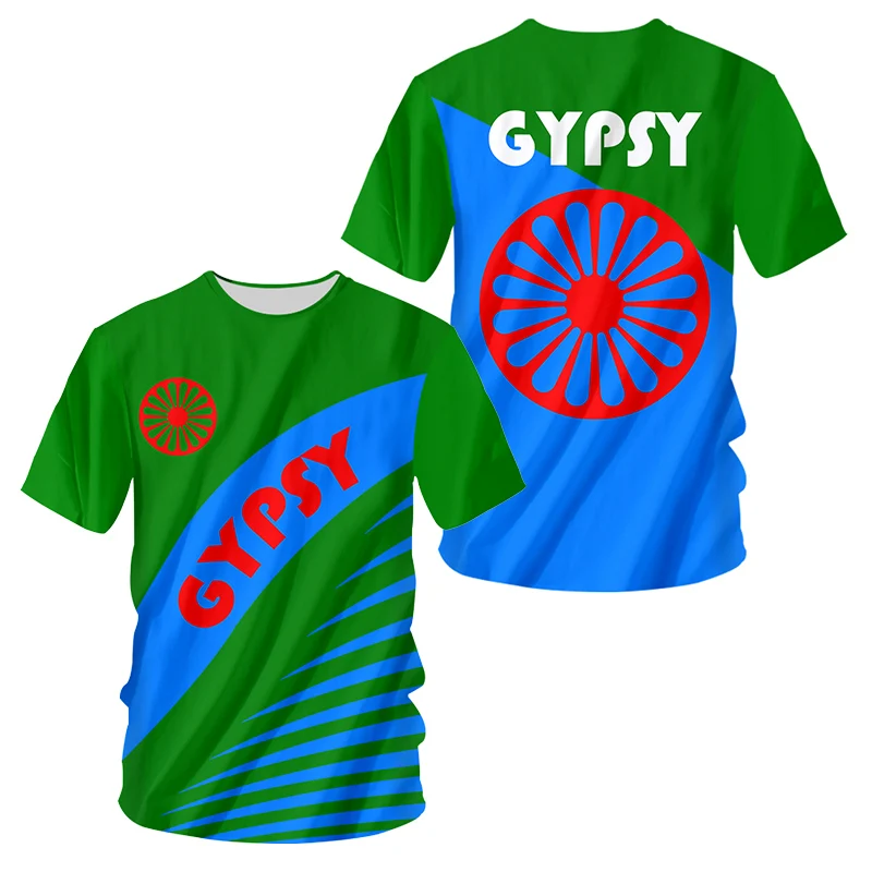 New Gypsy Flag T Shirt 3D Printing Shirt Oversized Romani Jersey Summer Casual Short Sleeves Gypsy Style Clothing Tops Tee 6XL