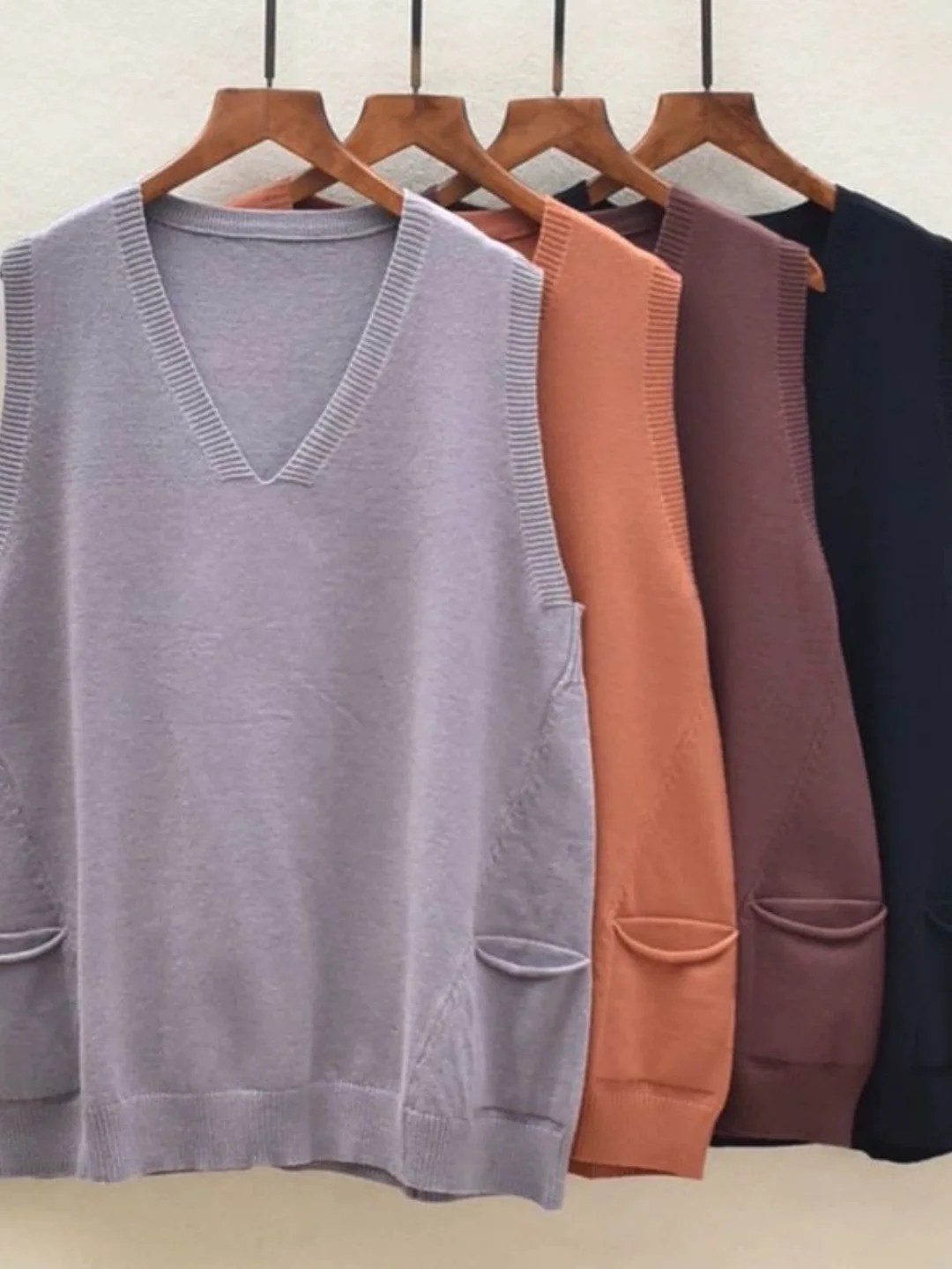 

Korean Sle V-Ne Svel Knitted Vest Women's plus Size Loose Slimming Mid-Length Versatile Outerwear Tank Top