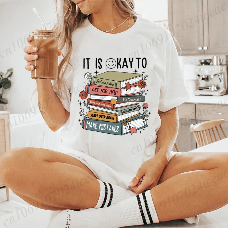 

Женские футболки It's Okay To Feel Your Feeling Женские футболки с принтом Повседневный топ Футболка Женская мотивационная футболка с рисунком Топ