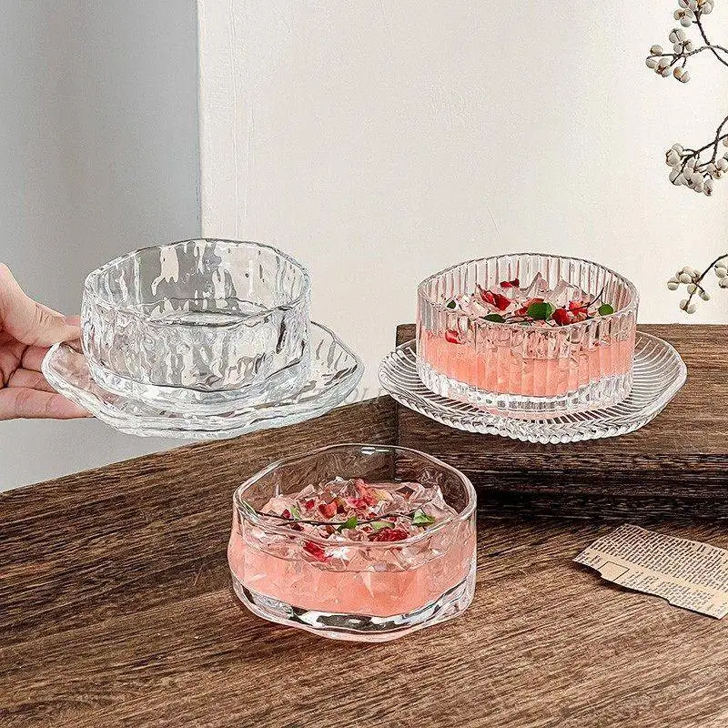 new-chinese-style-transparent-glass-bowl-set-dessert-fruit-yogurt-swallow's-nest-bowl-irregular-shape-high-aesthetic-value