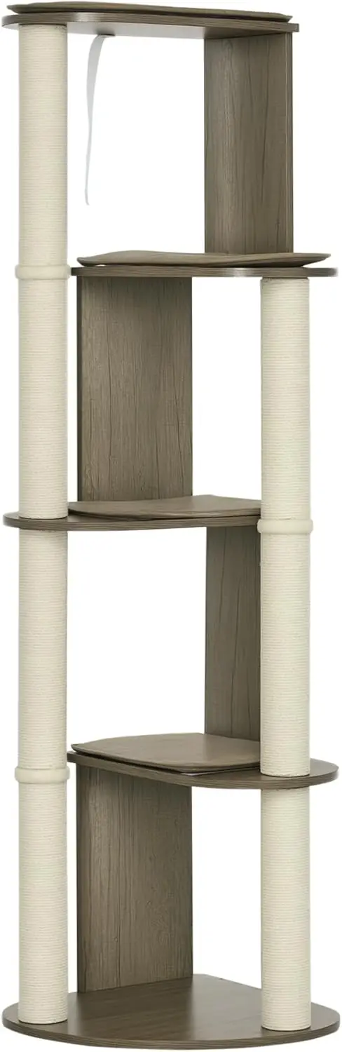 

65' Corner Modern Cat Tree Tall for Climbing, Large Multilevel Cat Tower with Scratching Posts, Small