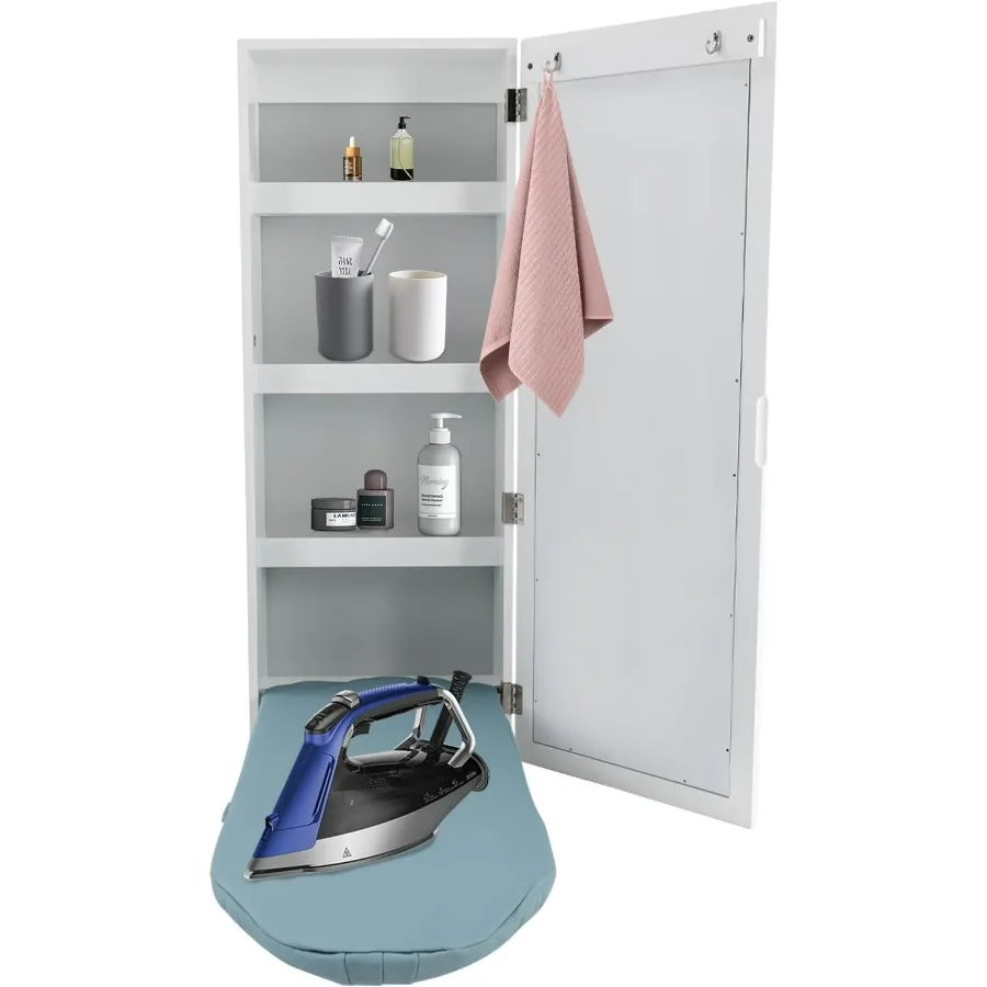 

Wall Mounted Ironing Board, Wall Mounted Ironing Board Cabinet with Hidden Storage Shelves, IroningBoard Holder with Recessed Ha