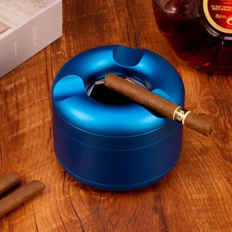 Light luxury creative aluminum alloy CIGAR ASHTRAY large caliber household living room high-end revolving cover ashtray