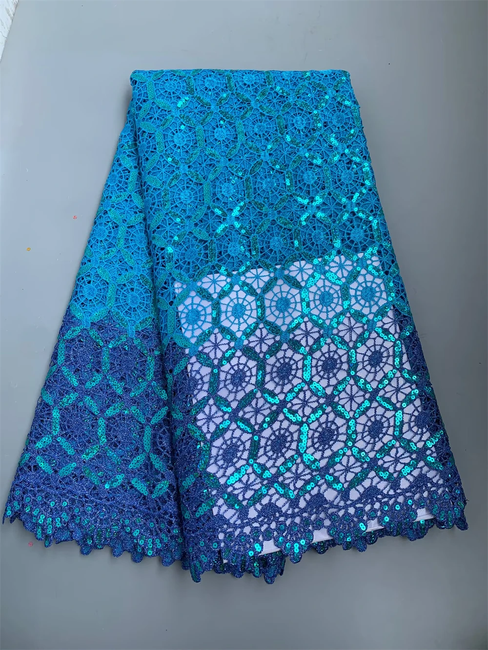 

African Fashion 5 Yards Guipure Cord Lace Embroidery Fabric French Style for Women's Dress Sky Blue