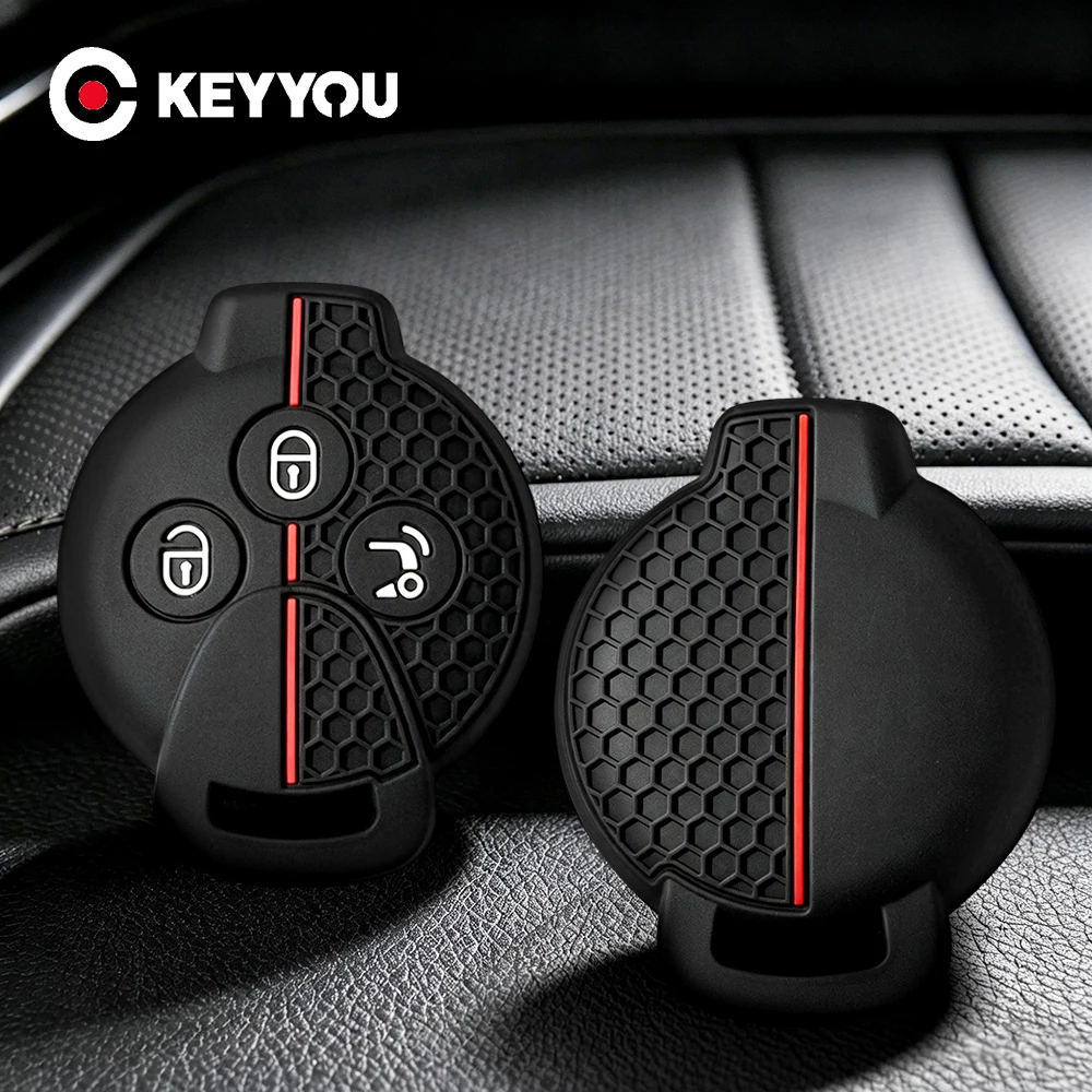 KEYYOU For Mercedes Benz Smart Silicone Key Case Keychain For Sprite 3 Fortwo 451 City Coupe Cabrio Forfour Crossblade Roadster