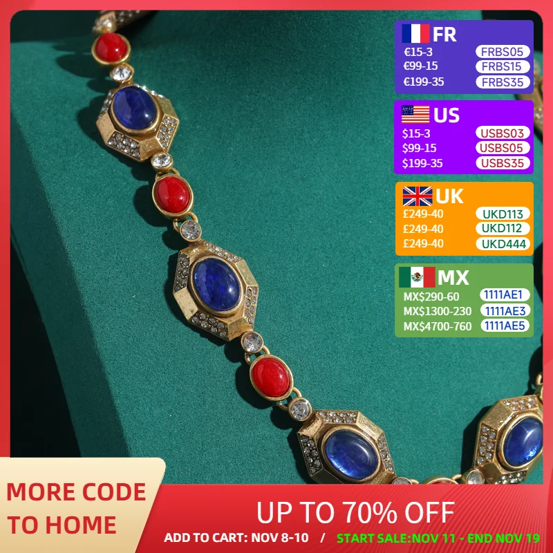 

Vintage Blue Cat Eye Necklace Jewelry Natural Stone Woman African Gold Color Weddings Choker Collar Luxury Designer Antique New
