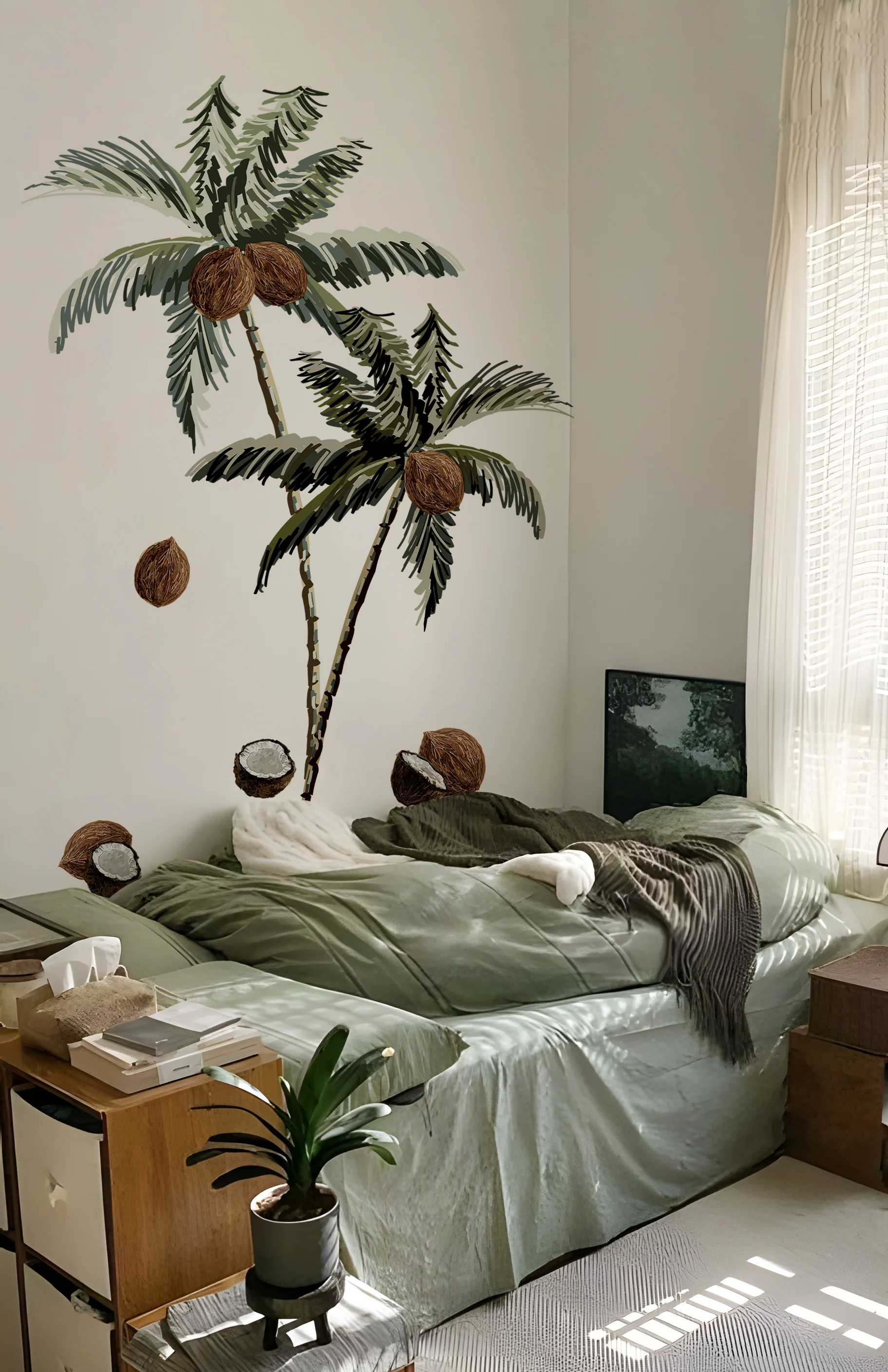 

Наклейки на стены из ткани Palm Tree, большие съемные настенные рисунки для домашнего декора спальни