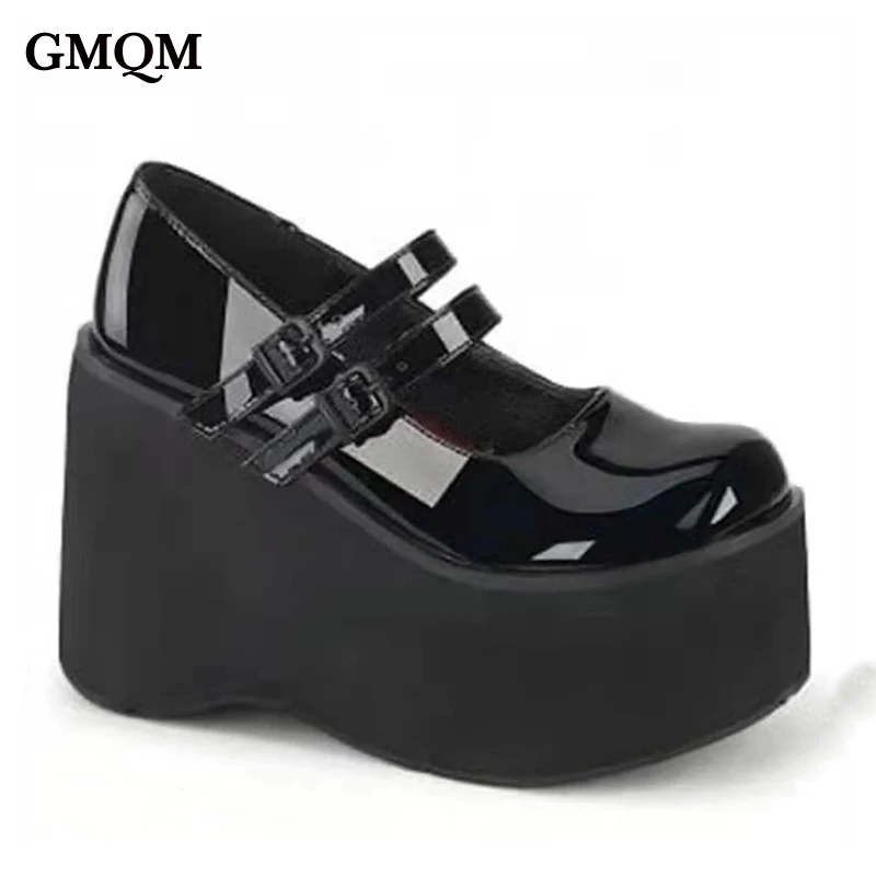 

GMQM New 2024 Mary Jane Shoes Fashion Platform Women‘s Pumps Strap Buckle Wedges Shoes Gothic Punk Style Thick Sole High Heels