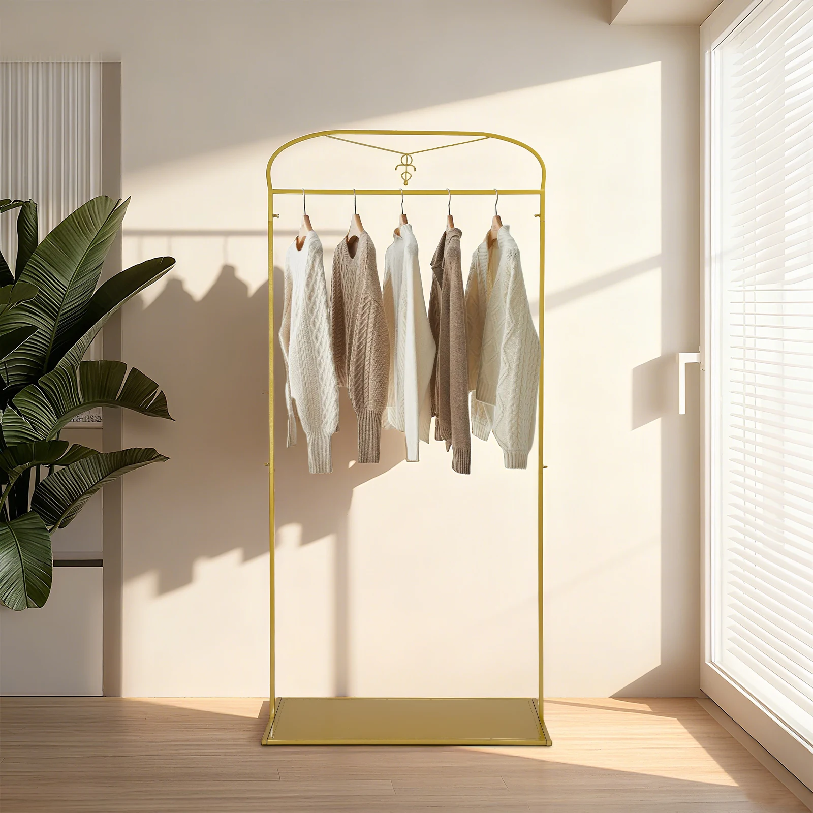 

Gold Steel Clothes Display Rack,Minimalistic Standard Rod Garment Rack Freestanding for Homes,Clothing Stores