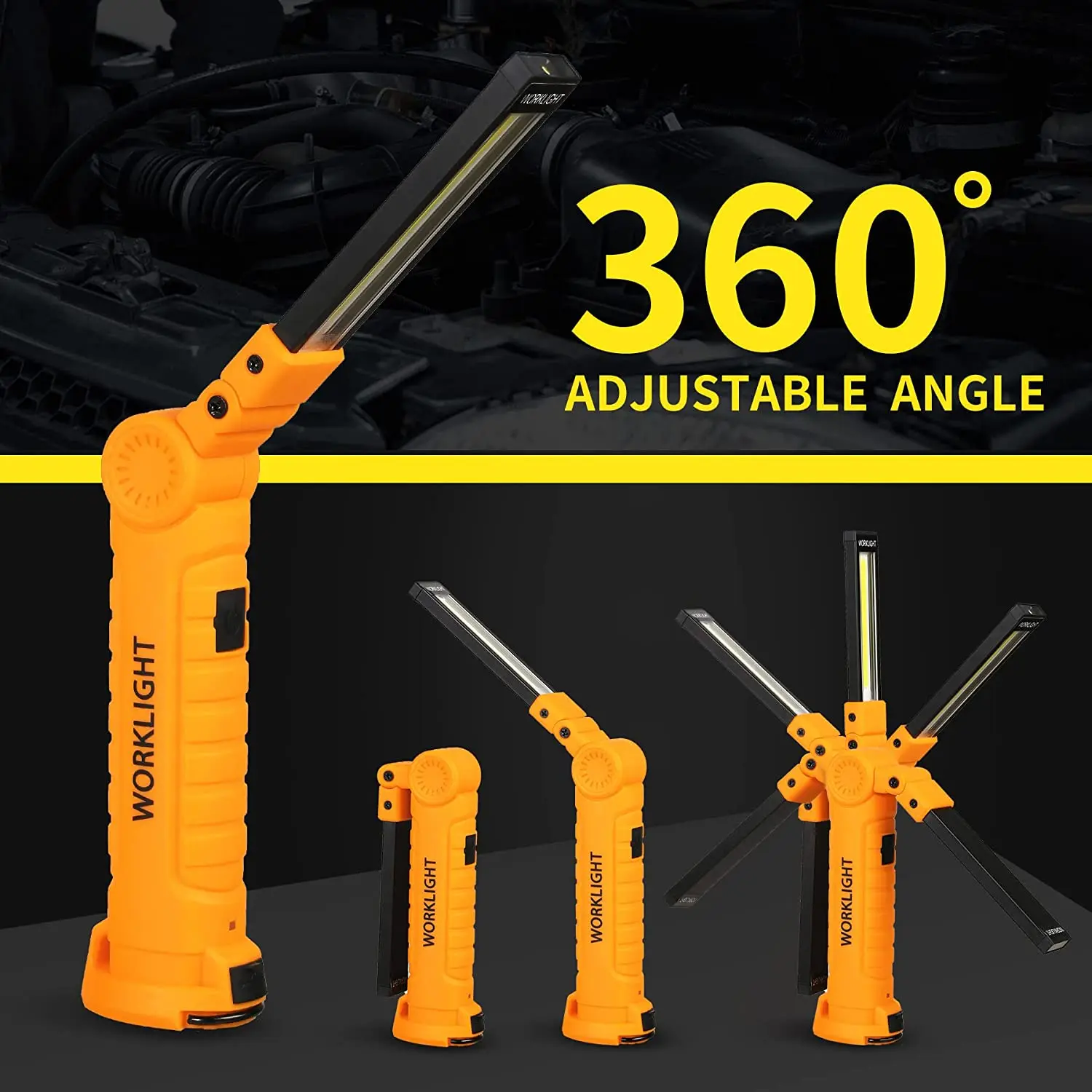 New COB LED Flashlight Magnetic Work Light USB Rechargeable Torch Hook Portable Lantern Inspection Light Camping Car Repair Lamp