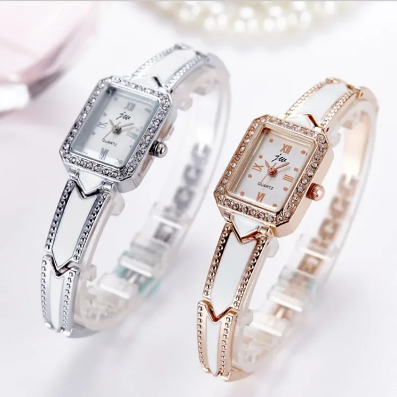 

Fashion Rectangle Steel Rhinestone Women Bracelet Watch Diamond Dial Fashion Quartz Wristwatches for Women Relogio Feminino