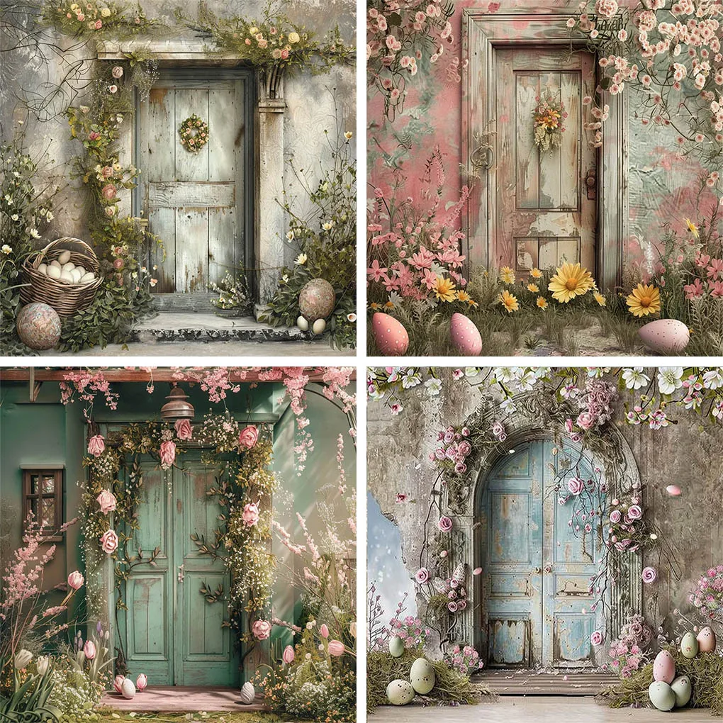 

Mehofond Vintage Easter Photography Background Kids Birthday Party Floral Door Spring Egg Front Door Decor Backdrop Photozone