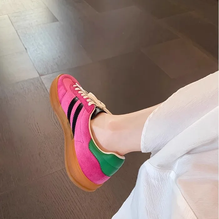 

Кожаные повседневные туфли на платформе в стиле ретро, женские кроссовки для нравственных тренировок, новинка 2025 года, модные туфли с круглой головкой контрастного цвета