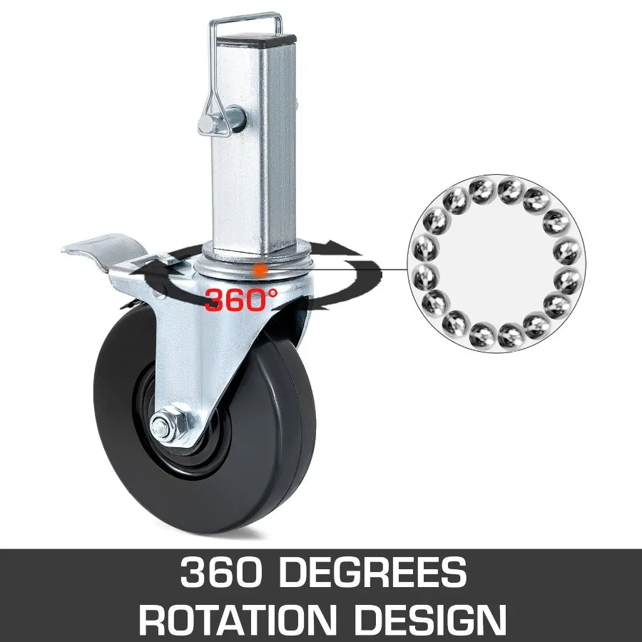VEVOR – roulettes pivotantes en caoutchouc pour échafaudage de 5 pouces, avec roulettes robustes à double verrouillage, tige carrée de 1.25 pouces, capuchon de 440LBS, 4 paquets