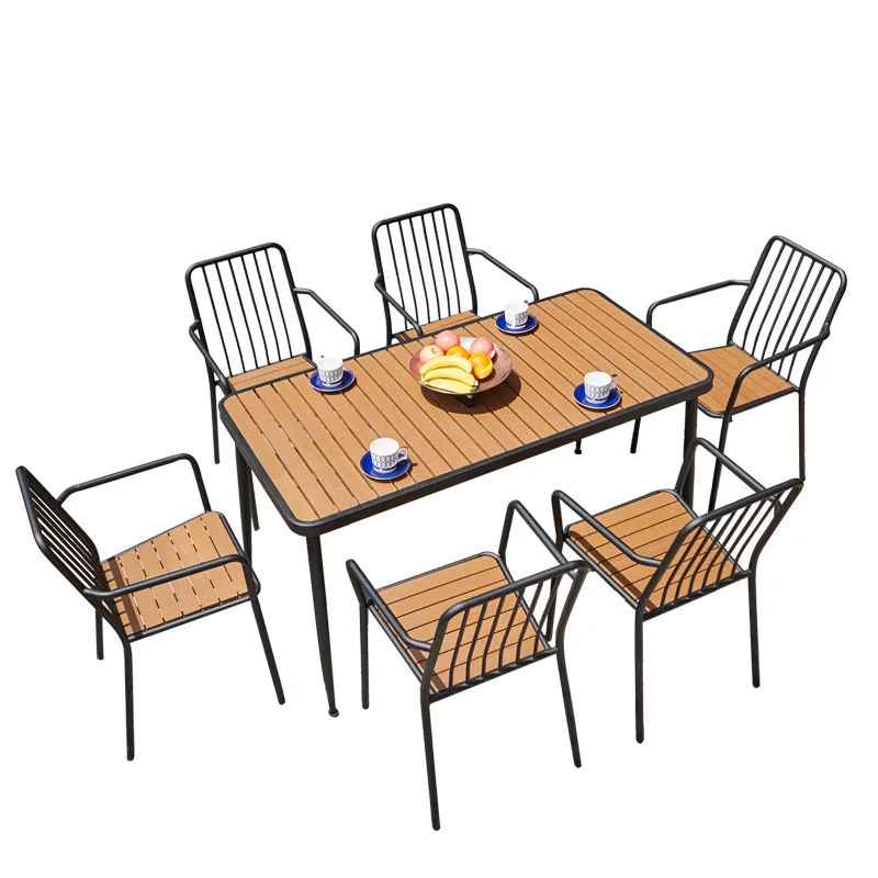 

American outdoor leisure table and chair combination, outdoor terrace plastic wood, courtyard garden wrought iron negotiation