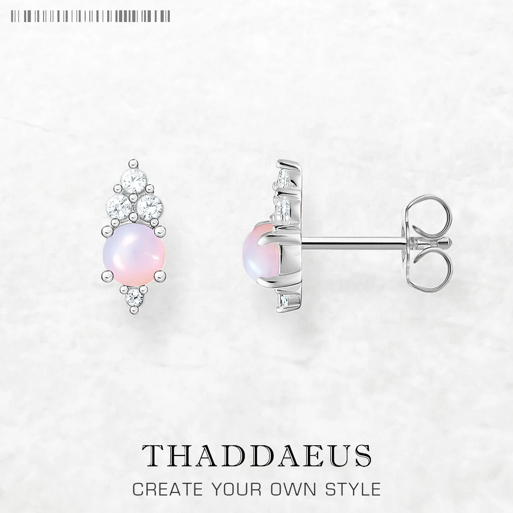 

Studs Earrings Pink Stone Europe Style Fine Jewerly For Women Vintage Gift In 925 Sterling Silver
