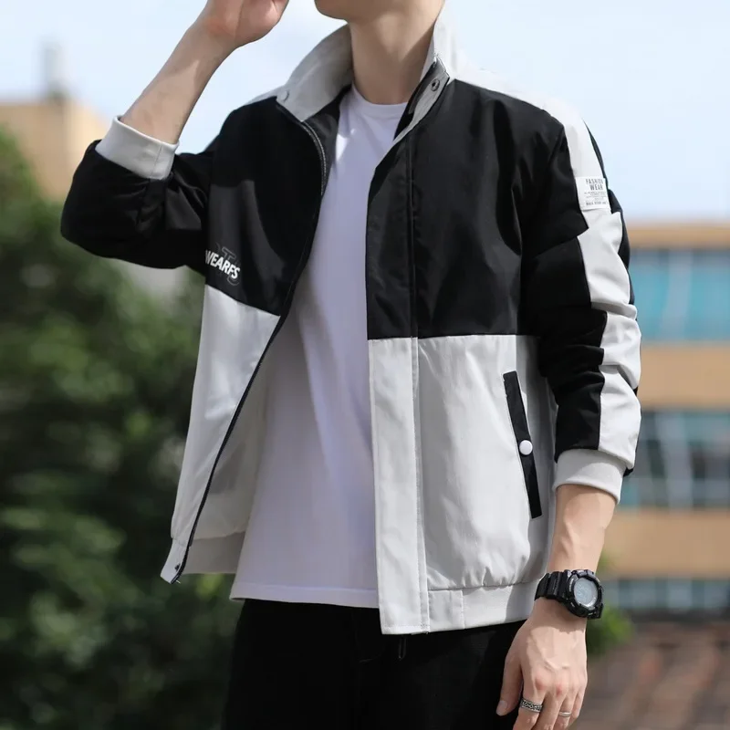 

Men's Casual Sport Jacket Spring Autumn New Style Korean Version Leisure Color Blocking Fleece-lined Thickened Trendy Outerwear