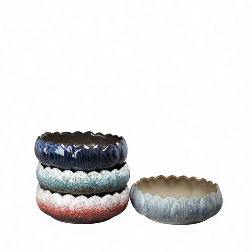 Vintage Ceramic Succulent Pot Coarse Pottery Flower Planter Breathable Round Container For Indoor Miniature Plant Decor