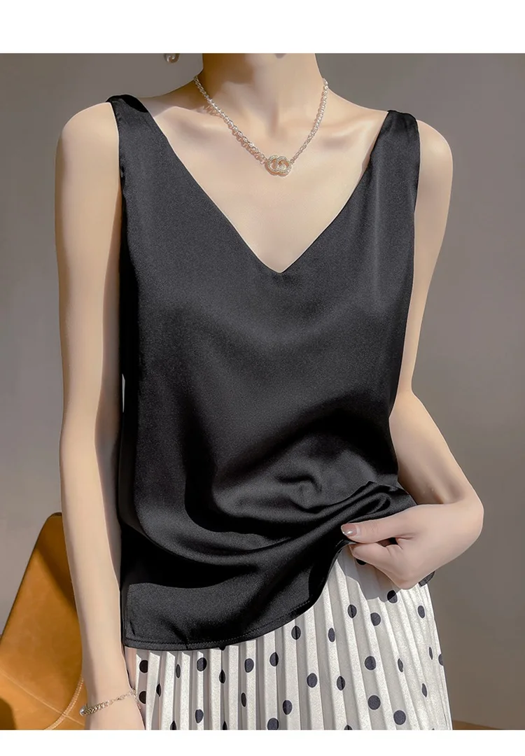 Women Tops Solid Spring Summer Casual Basic Tops Sexy V-neck Tank Tops Office Lady Black White Top 2026 Fashion Korean Tank Top