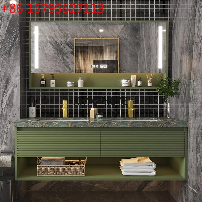 

Комплект для ванной: тумба из массива дерева с каменной столешницей, современный простой дизайн, умный зеркальный шкаф, раковина из чистого массива дерева