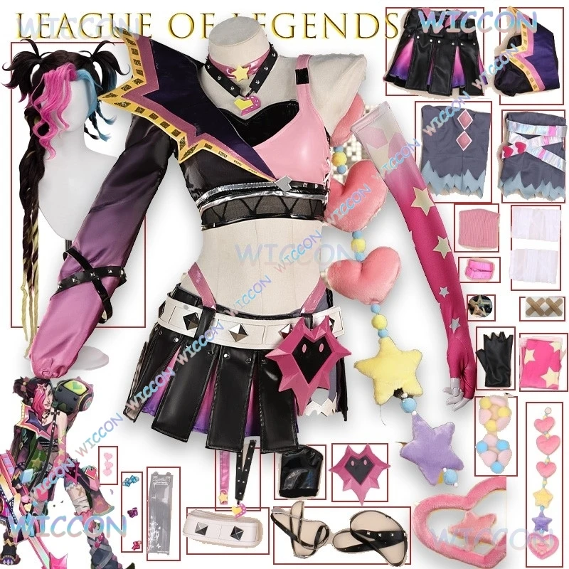 

Games Valentine Anime Dress Lolita Fashion Outfit Halloween League of Legends Jinx Heartthrob Skin Cosplay Costume Riot