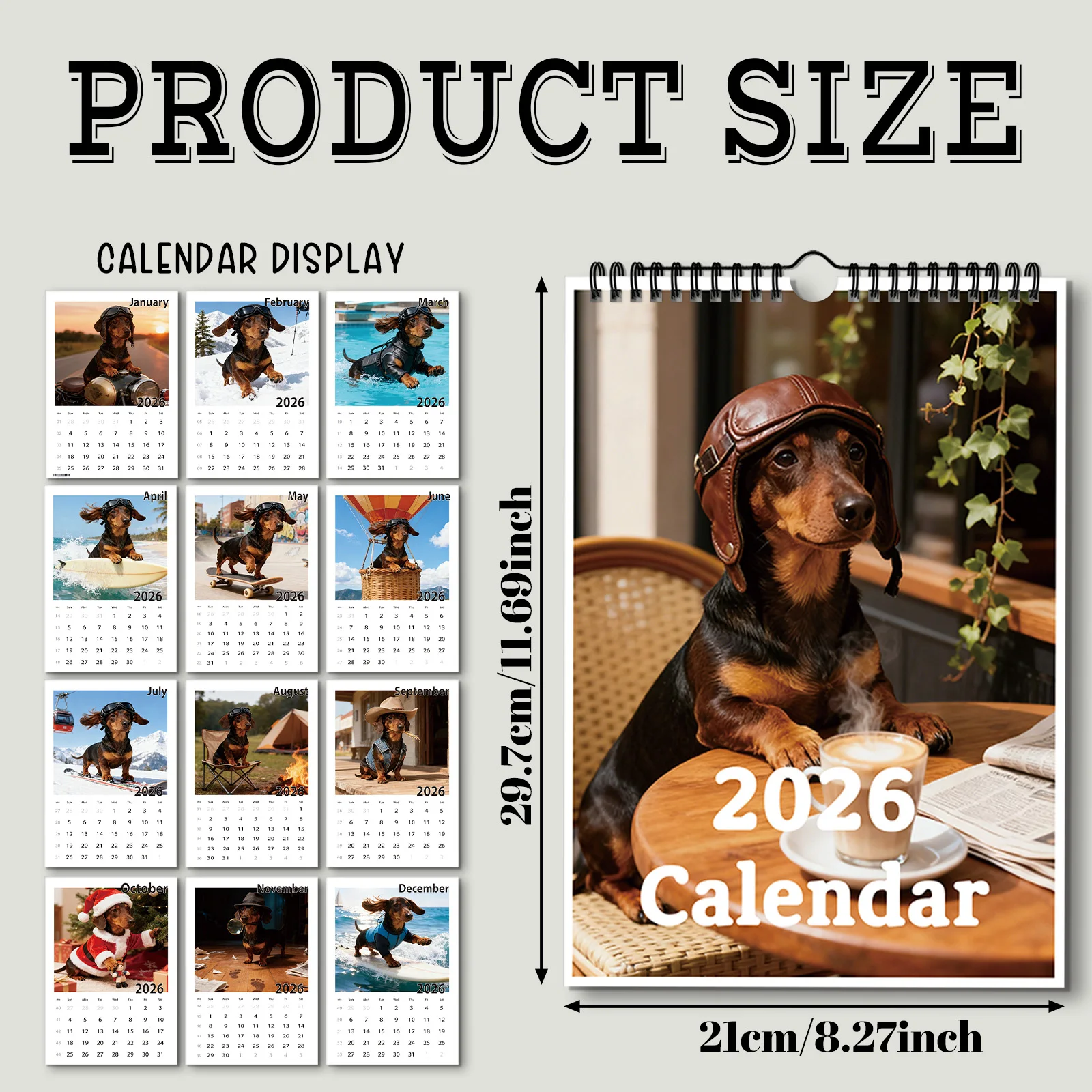 Calendrier à thème teckel 2026, un design amusant et décoratif, adapté au contrôle des dates, parfait pour les amoureux des animaux de compagnie, 1 pièce