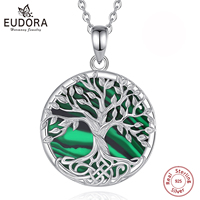 Eudora 925 Sterling Silver Tree of Life Necklace for Women Green Yggdrasil Malachite Pendant Tree Jewelry Mom Grandma Gift