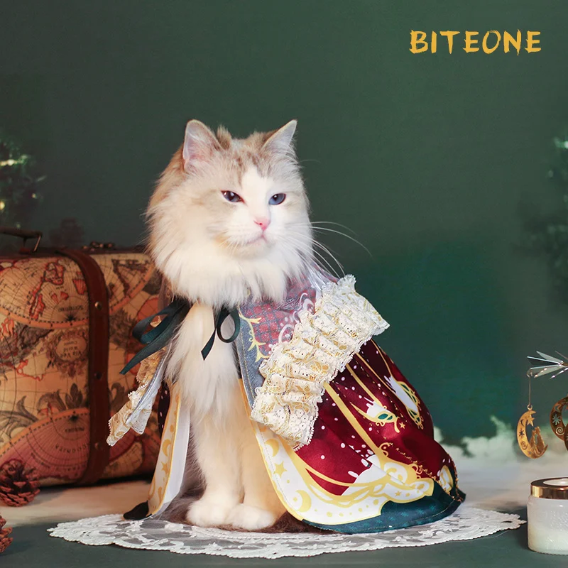 BITEONE-ropa de LOLITA para gato, disfraz de Navidad para mascotas, capa Ragdoll con velas, regalo limitado