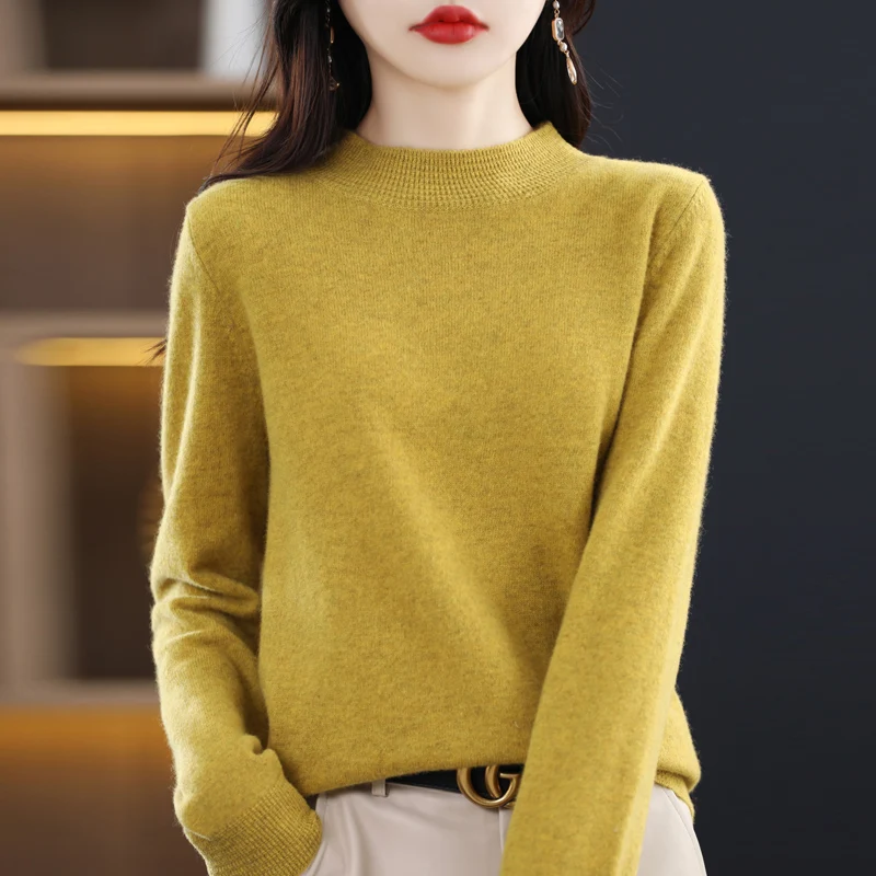 Pull en laine de première ligne prêt à porter pour femme, pull à demi-col roulé, fond simple basique, printemps et automne, 2022