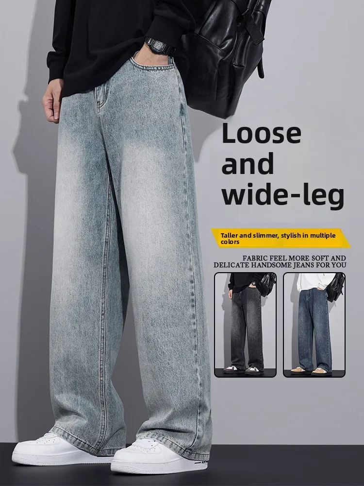 

Loose Straight Leg Men's Jeans American Retro Casual Versatile Spring Autumn New Sle Wide Leg Pants Youth Trend Cotton Poly...