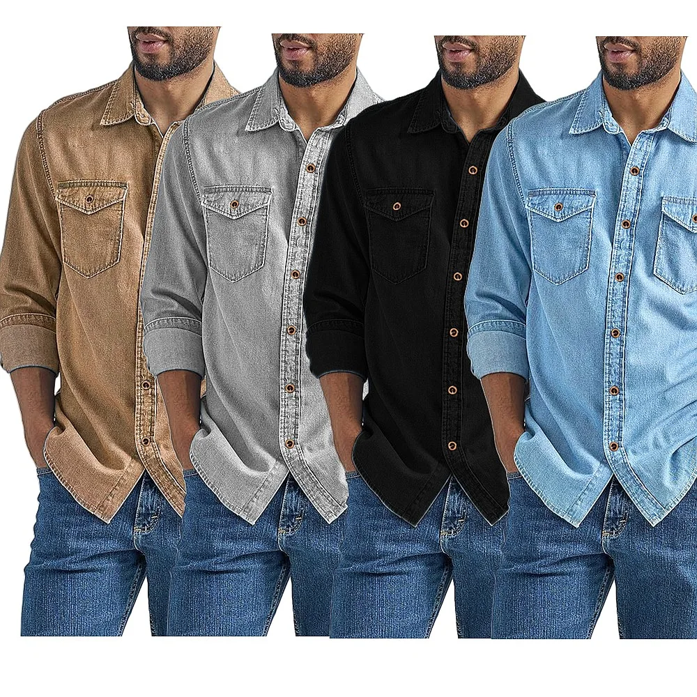 Imitation denim men's shirt spring and autumn cardigan men's plus size shirt