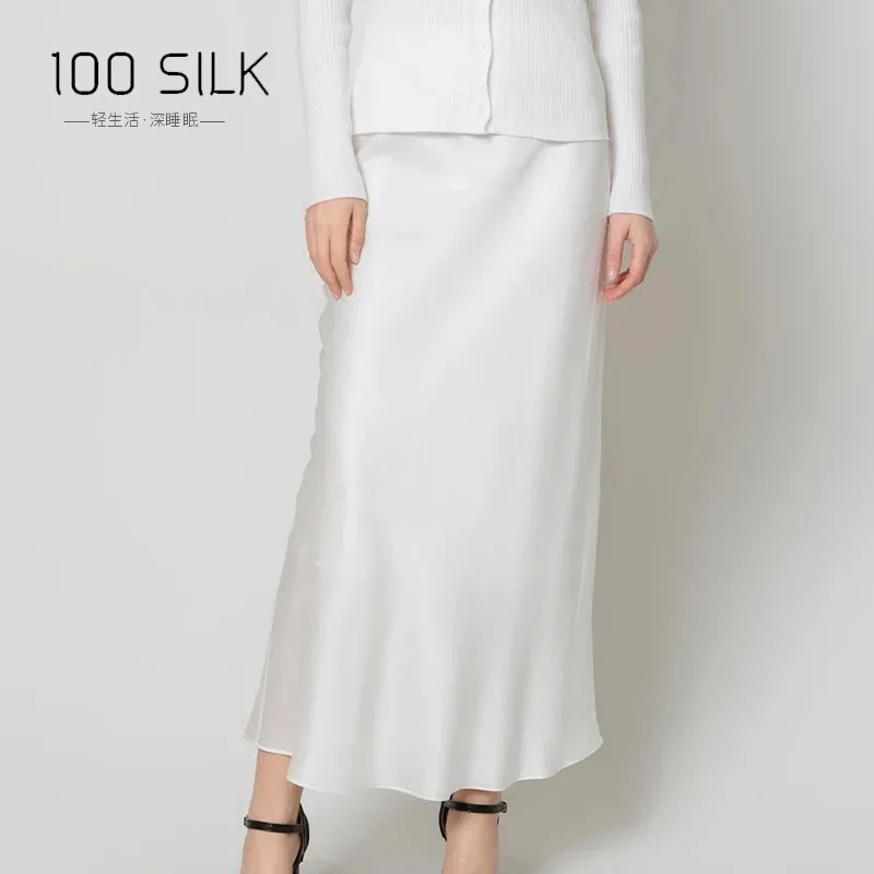 22MM 100% Mulberry Silk Maxi Skirt Women Satin Slip Skirt High Waist Fishtail Long Skirts Elegant Wrap Skirt Office Dress Skirt