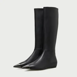 Botas de Metal puntiagudas hasta la rodilla para mujer, Sexy, negro, para espectáculo de escenario, talla 34-45, Otoño e Invierno