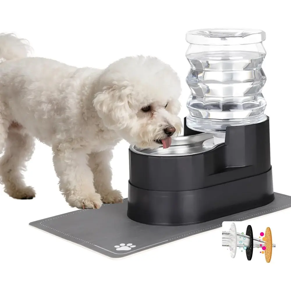 

Большая автоматическая поилка для кошек объемом 5 л, черная, с миской из нержавеющей стали – защита от проливания, очень широкая приподнятая кормушка для пожилых собак