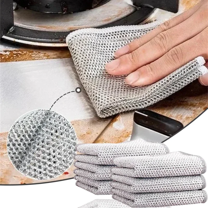 Multi-purpose Wire Cleaning Cloth Double-sided Thickened Metal Dishwashing Rag Double-layer Kitchen Towel Cleaning Tool