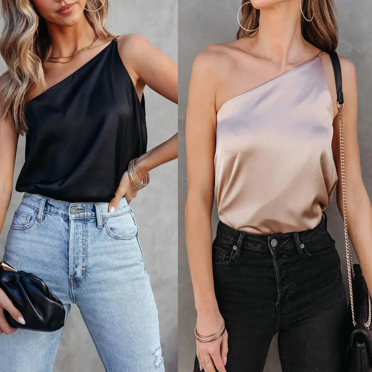 Personalized Sexy Trend Solid Color Diagonal Collar Off-the-shoulder Suspender Top Fashion Charm Asymmetrical Straight Tube