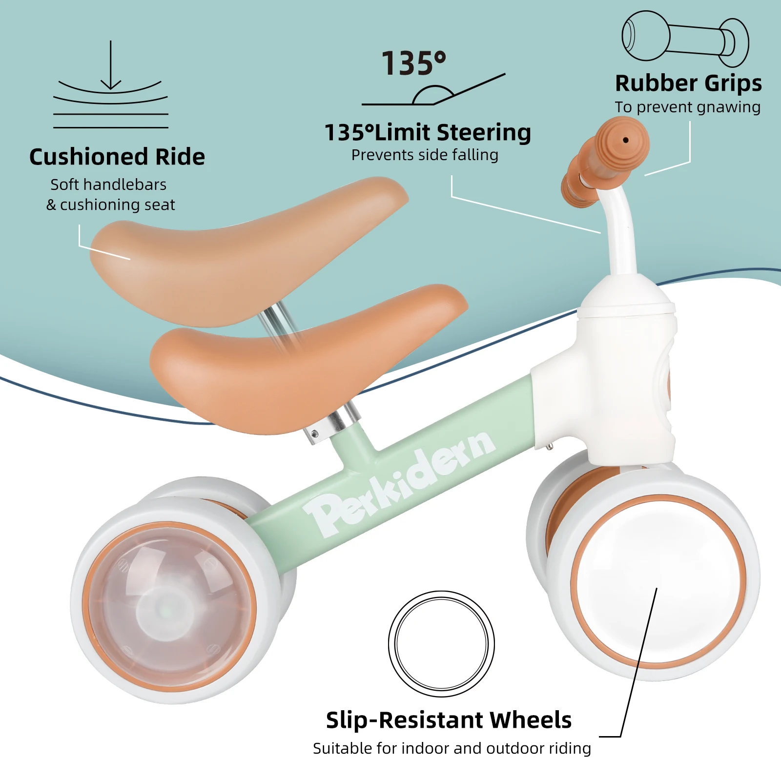 Baby-Laufrad für Jungen und Mädchen im Alter von 1–3 Jahren, 12–36 Monate, Kleinkind-Laufrad, mit 4 Rädern, Baby-Fahrrad, Kleinkind-Fahrspielzeug