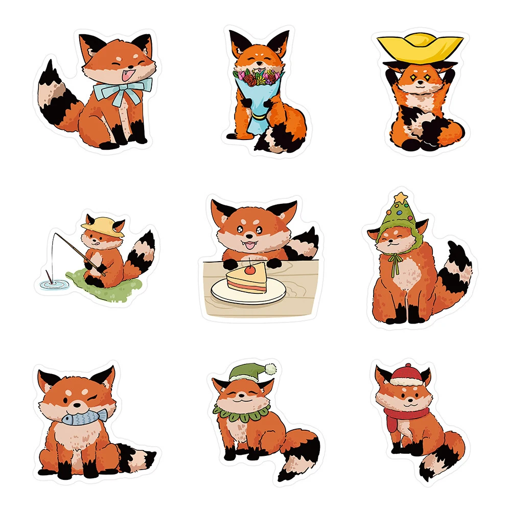 10/30/60pcs Cute Animal Fox Vulpes Graffiti Stickers for Laptop Luggage Phone Car Bike Waterproof Cartoon Sticker Decal Kid Toys