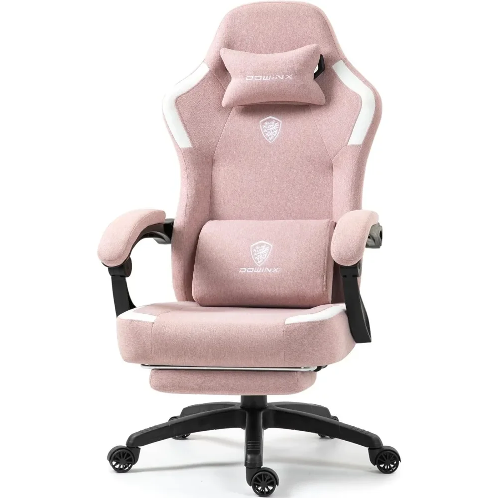 Fabric Gaming Chair with Pocket Spring Cushion,Breathable Computer Chair with Massage Lumbar Support and Footrest, High Back